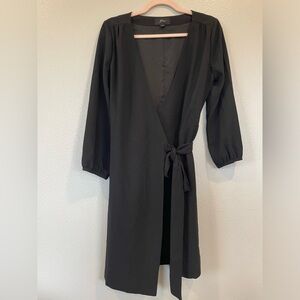 J Crew Black Wrap Dress 3/4 Sleeve Minimalist Cocktail Classy Size 4 Tie Closure